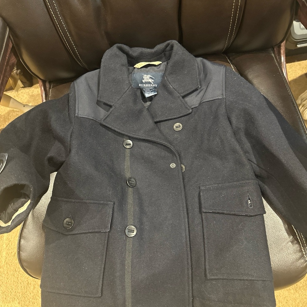 Burberry Dark Blue Double-Breasted Pea Coat jacket child unisex boys Authentic 6